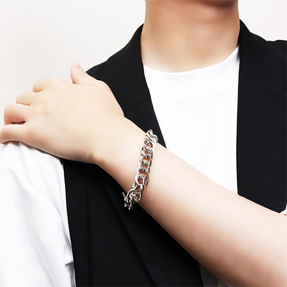 Shinjuku Gin no Kura Extra Lightweight Double Curb Chain 925 Sterling Thick, Bracelet, Silver, 18cm, Simple, Chunky, Hard, Thick, Large, Wide, Men's