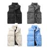 Men Windproof Vest Stand Collar Sleeveless Button Zipper Closure Waistcoat with Pockets Solid Color Thickened Down