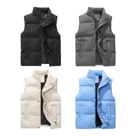 Men Windproof Vest Stand Collar Sleeveless Button Zipper Closure Waistcoat with Pockets Solid