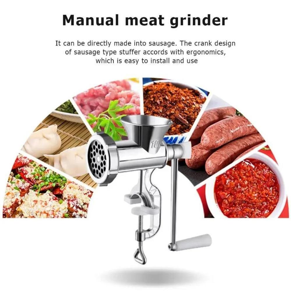 Manual Meat Grinder Silver Aluminum Alloy Powerful Home SausageVegetable Chopper Pepper Kitchen Appliances