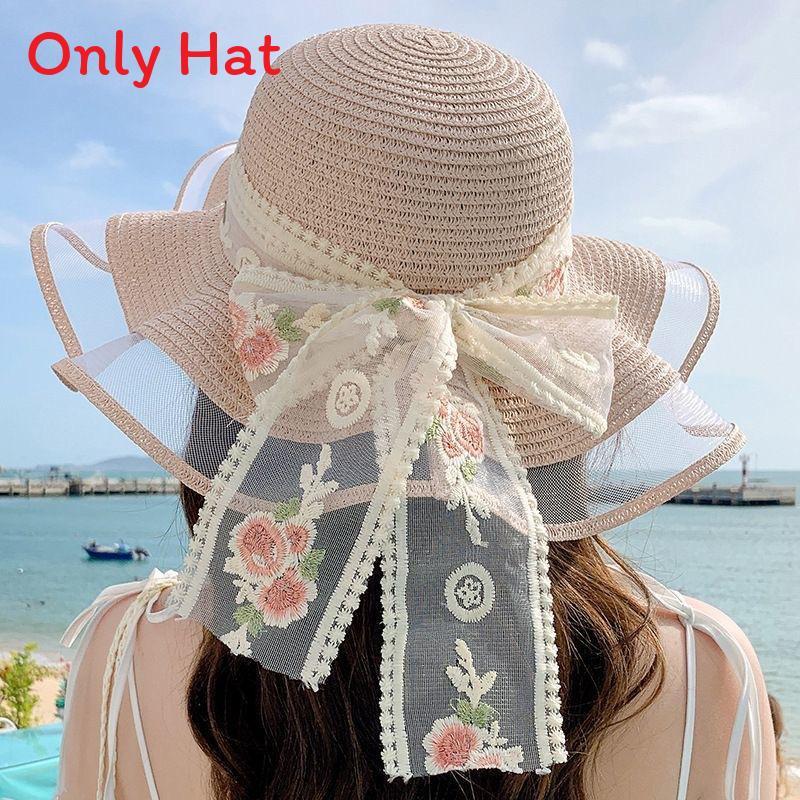 Flower Themed Sun Hat For Women With Large Brim Summer Beach Vacation Fashion Accessory