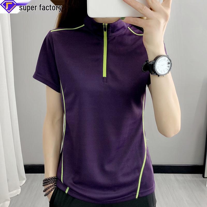

Women s Quick-Dry Short Sleeve Half-Zip Shirt - Moisture-Wicking, Breathable, Stand Collar Hiking Top L (95-110 Jin) темно-синього кольору