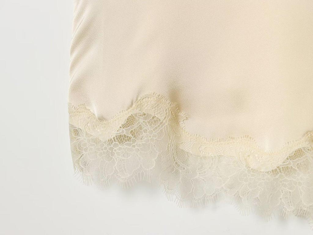 2026 Spring European & American Style Women's Satin Lace V-Neck Sleeveless Top