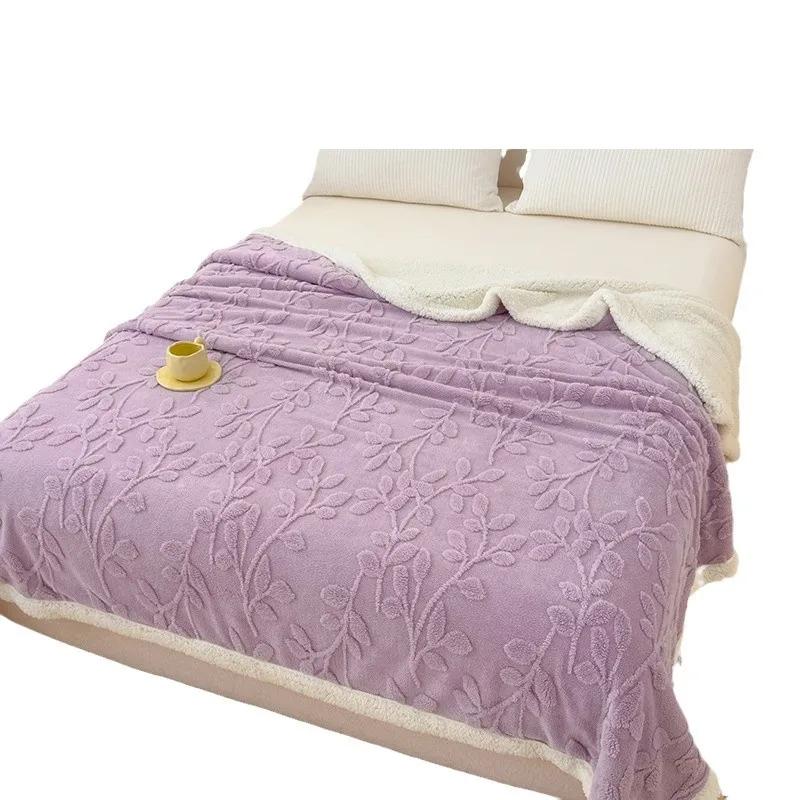 Plant Leaves Pattern Jacquard Blanket Flannel Cozy Comfortable Super Soft Warm Bed Blankets Winter Home Sofa Chair Throw Blanket