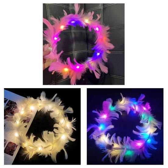 LED-Kranz Imitation Gänsefeder Dekor Bunt Leuchtend Leicht Winkel Krone Stirnband Damen