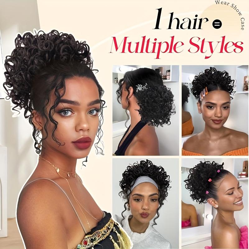 Aosiwig Syntetický Afro Culík Kinky Kudrnatý Drdol Elastické Drdoly Příčesek Tepelně Odolné Prodlužování Vlasů Pro Ženy Šedá Černá
