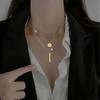 Square Flashing Round Geometric Double Necklace Female Clavicle Necklace Niche Cold and Simple Temperament Necklace Female