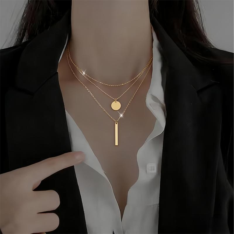 Collana Doppia Quadrata Rotonda Geometrica Lampeggiante da Donna Collana per Clavicola di Nicchia Fredda e Semplice Collana con Temperamento da Donna