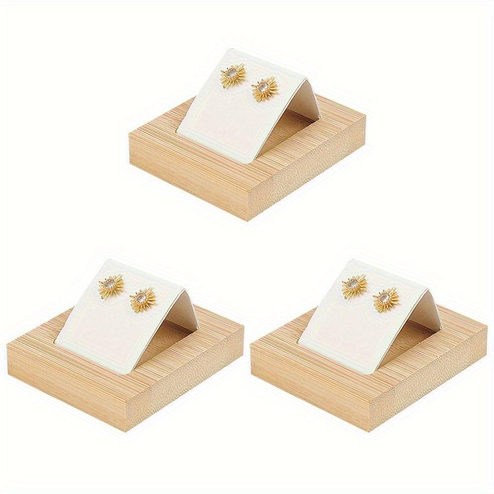 3Pcs Rectangle Wood Earring Display Stands with Slanted Iron Coverd with PU Holder for Single Pair Earring Showing