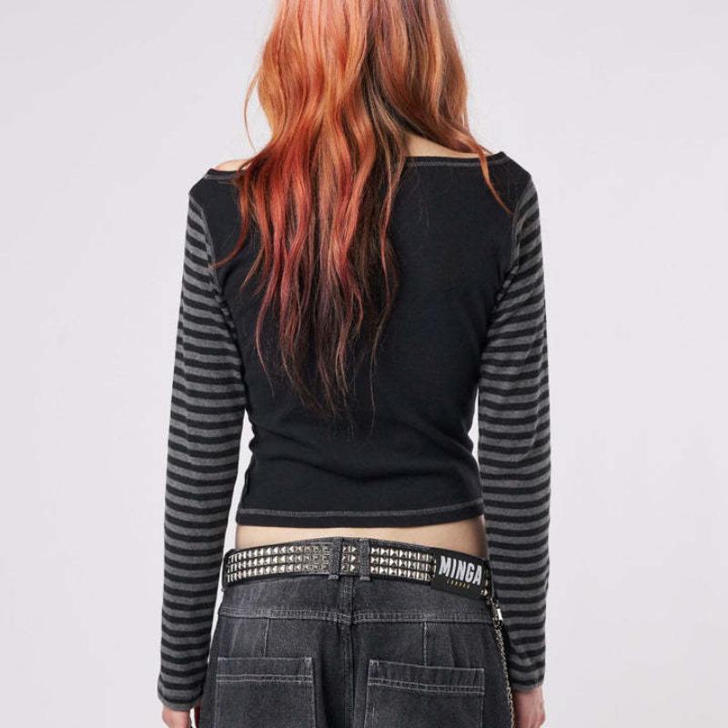 European and American hot girl Y2K letter printed round neck dark style slim fit top