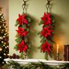 2PCS 60cm Artificial Christmas Hanging Vine Garland Poinsettia Pine Cone Red Berry Teardrop Rattan DIY Xmas Door Wall Decor