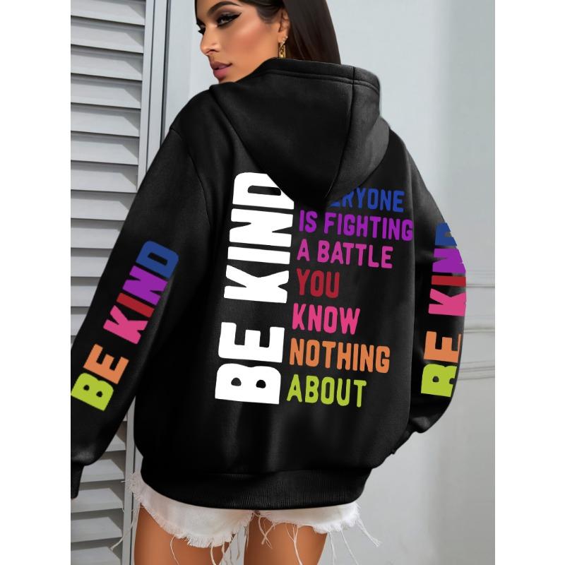 Be Kind Hoodies Women Letter Prints Winter Warm Hooded Street Pocket Loose Sweatshirts Casual All-match Woman Clothes