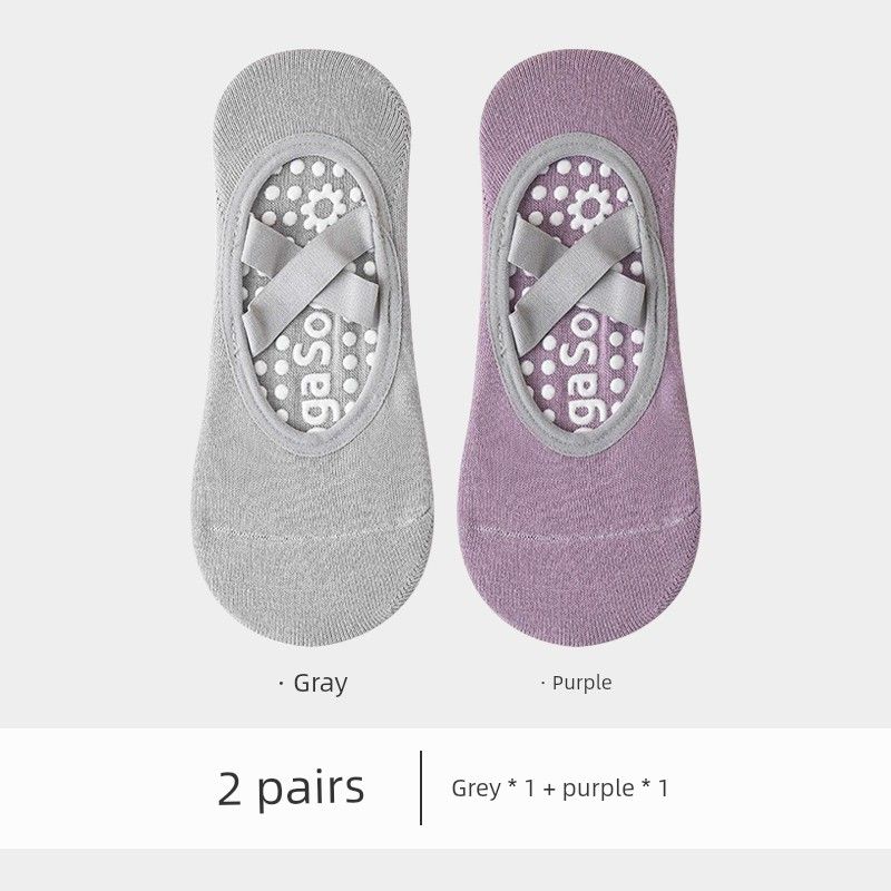 

Yoga Socks Women s Spring and Summer Color Matching Middle Tube Non-Slip Professional Pilates Room Socks with Shark Pants Length Socks Short 2 pairs [gray * 1 + purple * 1]]