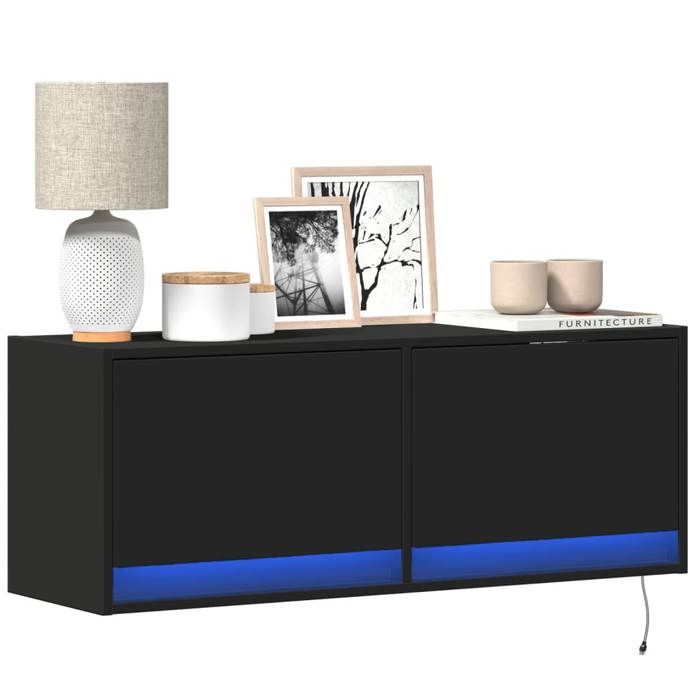 VidaXL Meuble TV mural avec lumières LED noir 100x31x35 cm, meuble TV suspendu au mur, unité TV flottante, support TV mural, 852363