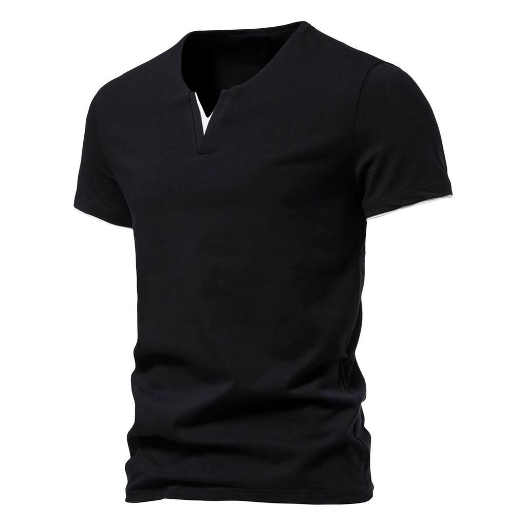 Summer Men's Vacation Two V-neck Short Sleeved T-shirts Fashionable Men's Casual Solid Color Short Sleeved T-shirts