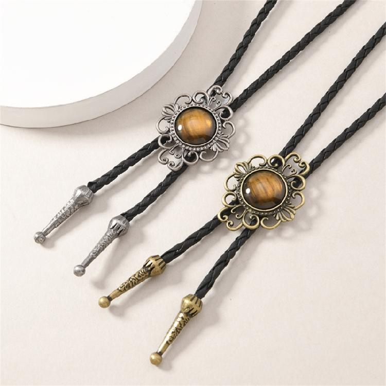Unisex Southwest Inspired Bolo Tie Necklace Hip Hop Jewelry With Tribal Pendant And Practical PU Leather Metal Chain