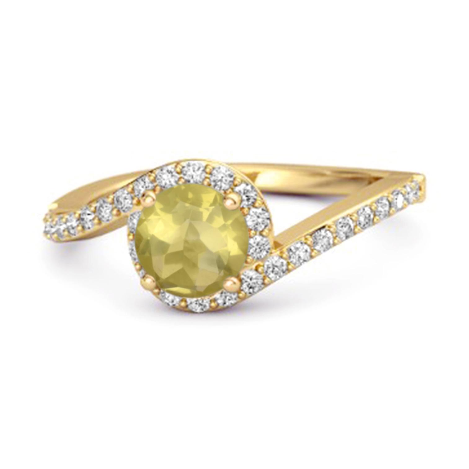 

Lemon Quartz Halo Twist Pave Band Ring - 925 Sterling Silver Gold Vermeil 12 жовтий/золотий