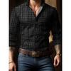 Men Long Sleeve Plaid Button Down Shirt Beige with Red and Blue Checks Casual Business Top