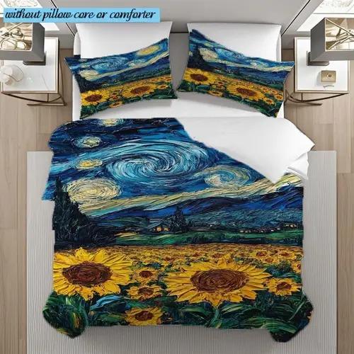 Comforter Van Gogh Oil Painting Van Gogh Oil Painting Background Theme Suitable For Children Kids And Adults Soft Comforter (quilt)-EU Single(135*200cm)3pcs