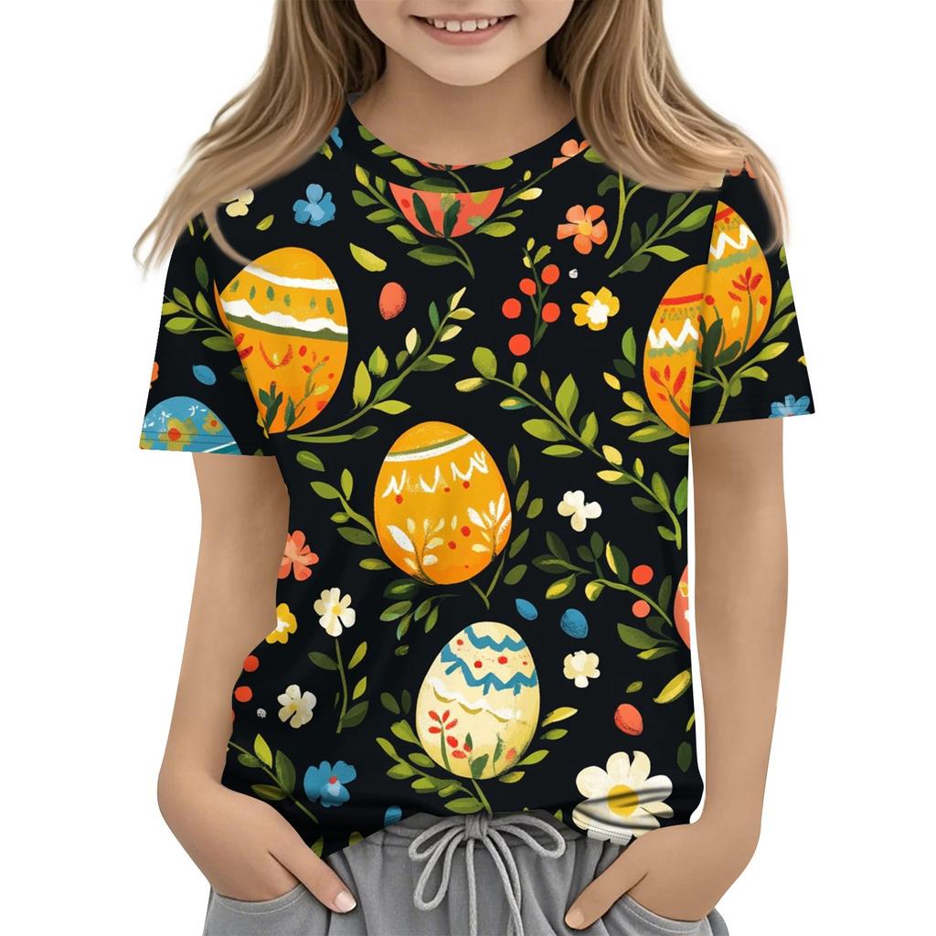 Dětská móda Ležérní tričko s krátkým rukávem s velikonočním potiskem a kulatým výstřihem