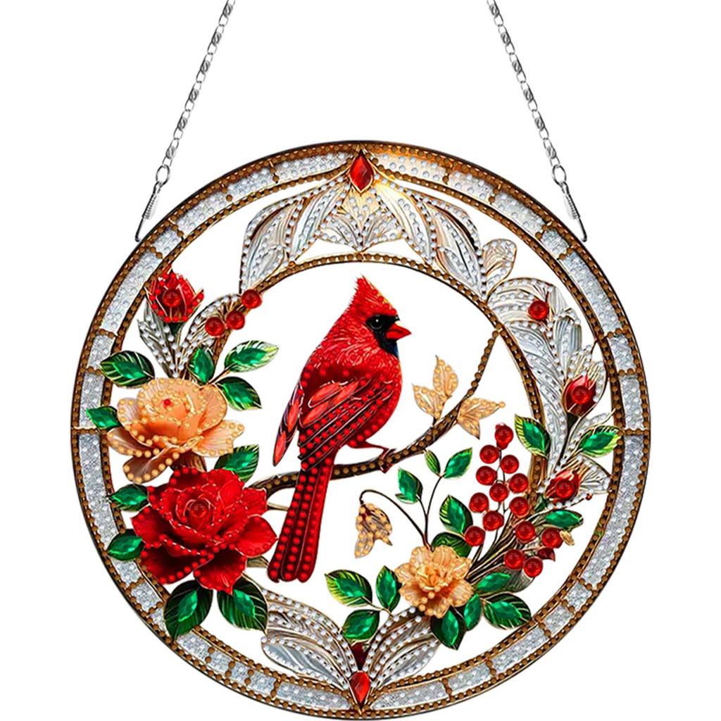 Stained Art DIY 2D Flat Acrylic Hanging Diamond Art Set 24x24cm Double Side Print Single-Sided Rhinestone for Adults Home Decor
