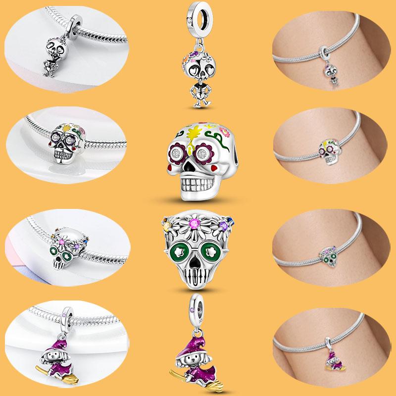New Halloween Pumpkin Skull Witch Charm Bead Copper Fit Original Charms Bracelet Pendants Halloween Gift Diy