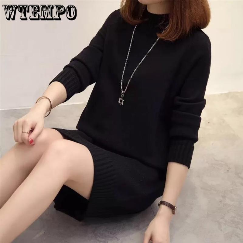 Spring and Autumn Women's Dress Medium Length Dress Loose Pullover Sweater Knitwear Sweater
