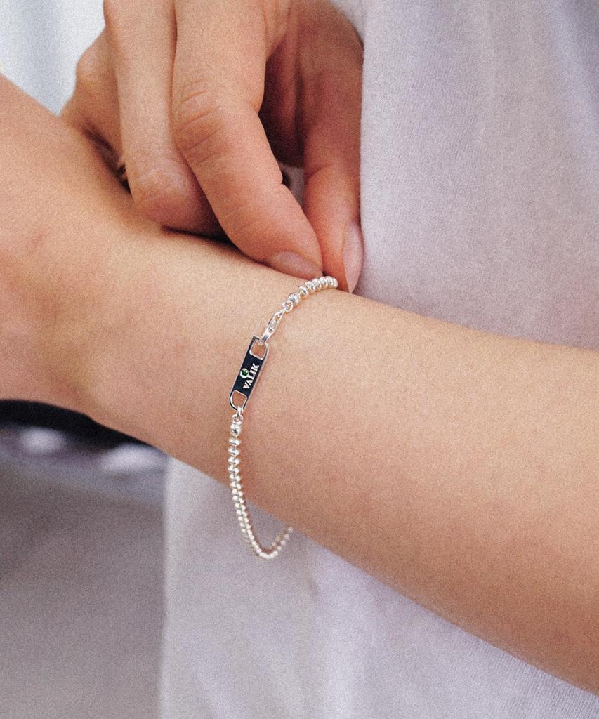 Valik [925 Silver] No.90 Green Tag Oval Ball Chain Bracelet