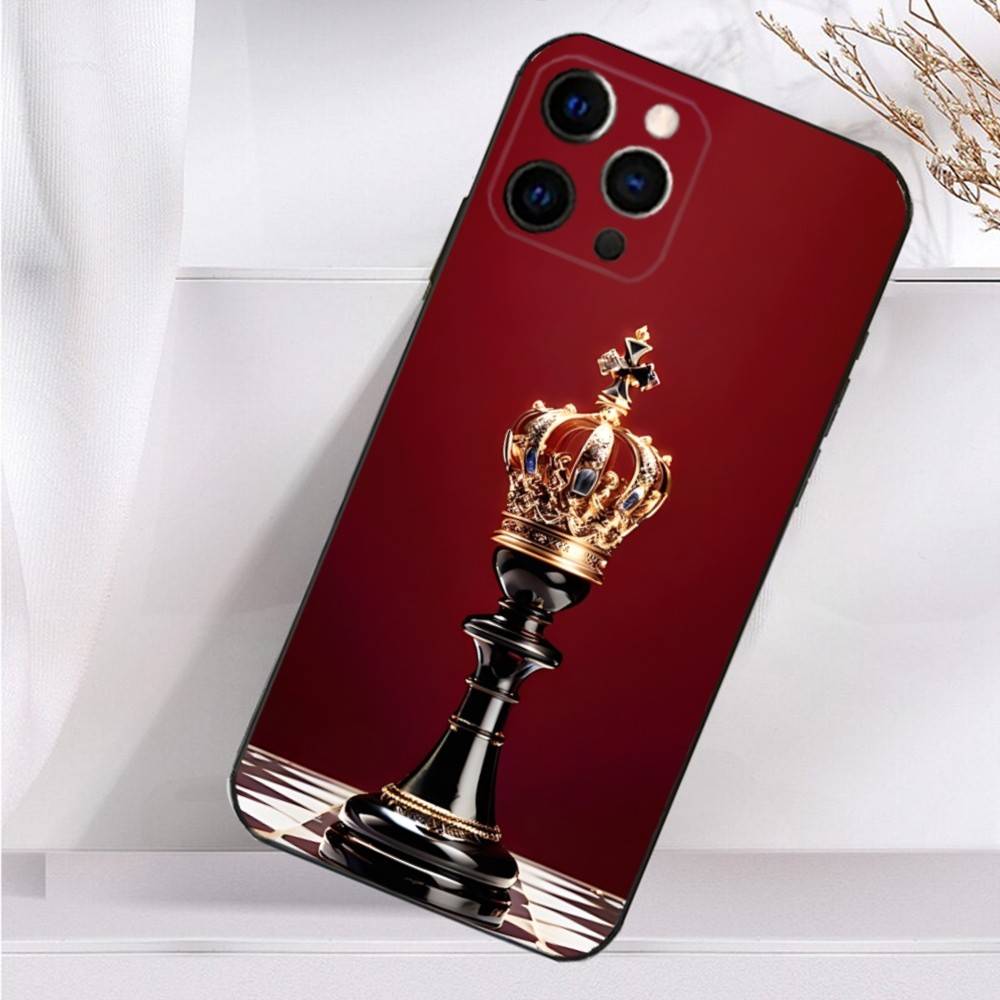 Board Pieces Chess Case For iPhone 16,15,17,14,13,12,11 Plus,Pro Max,XS,X,XR,SE,Mini,8,7 Soft Silicone Black Cover