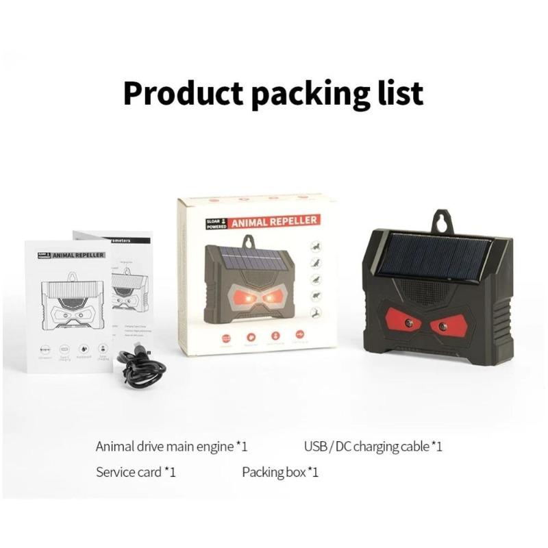 Waterproof Solar Ultrasonic Animal Repeller, Red White Flash Light Pest Repellent for Birds Mice Rodents