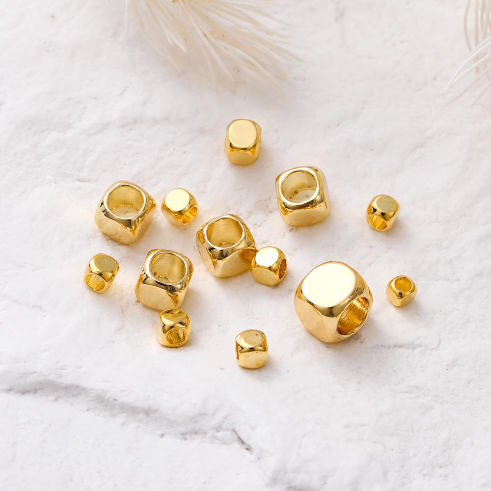 50pcs/lot 14K 18K Gold Brass Cube Square Spacer Beads Loose Charm Bead for DIY Bracelets Necklace Jewelry Making Accessories