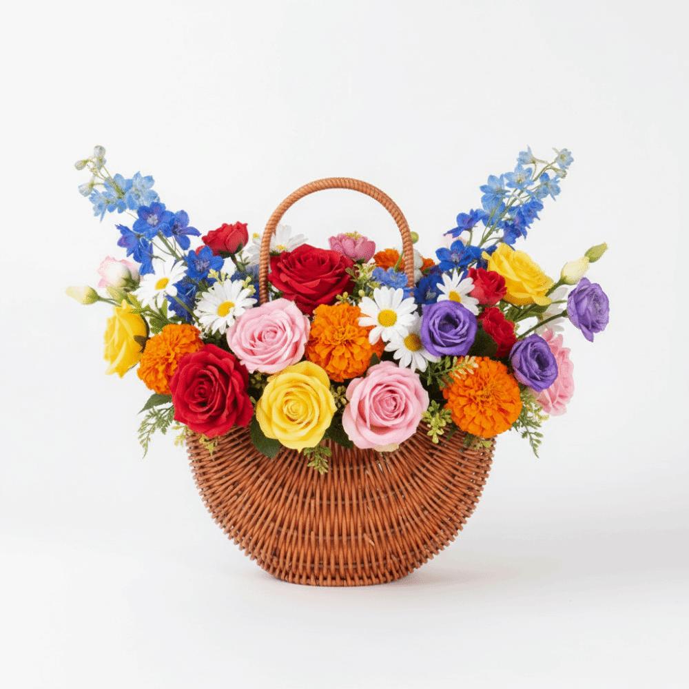 Hand-Woven Imitation Rattan Basket Willow Rattan Picnic Weaving Basket Flower Girl