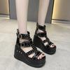 Fashion 2025 Gladiator Wedge Sandals Women's Summer New Fish Mouth Hollow Waterproof Rivet Platform 10cm Heightened Roman Sandals Boots