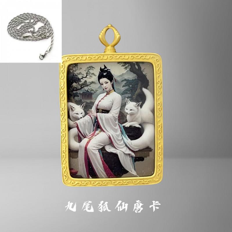 Golden Tibetan Thangka Pendant Necklace With Five Wealth Deities Charm Copper Amulet Men Women Ethnic Style