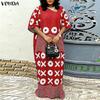Rochii Kaftan Lungi Maxi cu Imprimeu, Gât Neregulat și Mânecă Scurtă, pentru Femei Mărimi Mari