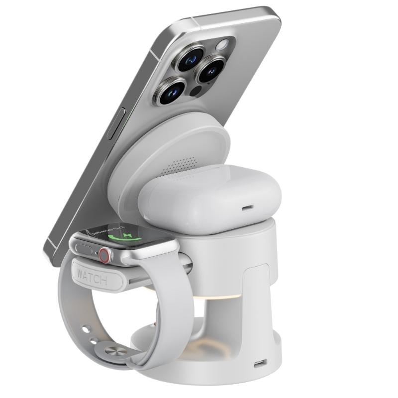 Portable Foldable Bedside Magnetic Wireless Charging Station Including Night Light and Stand for Smartphones Smartwatches Earbud