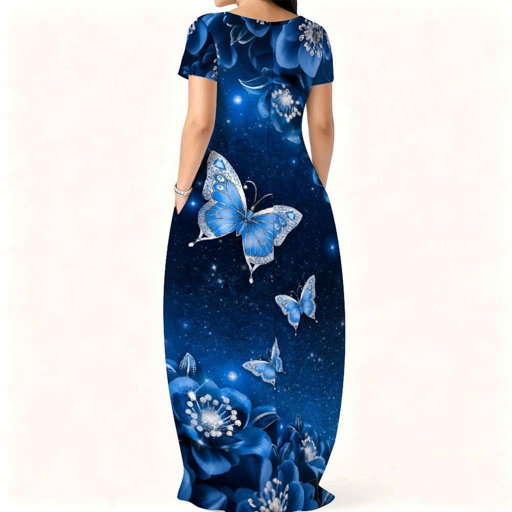 Breathable Round Neck Short Sleeve Plus Size Gown For Ladies Summer Casual Life
