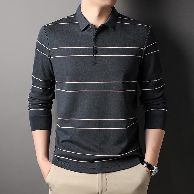 

Осенние новые мужские рубашки поло с длинными рукавами, модные и повседневные полосатые рубашки и футболки для мужчин среднего возраста. Тенденции XL