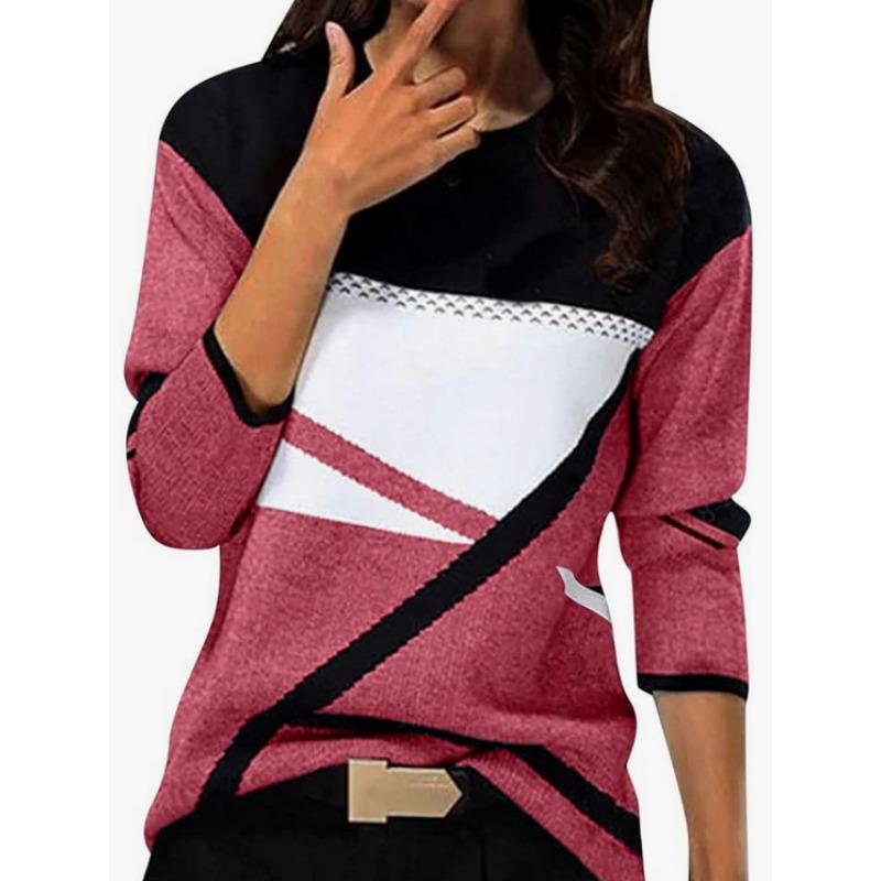 Wiosenne i jesienne T-shirty damskie z okrągłym dekoltem, z nadrukiem w 3D w modny, swobodny sposób, z długim rękawem