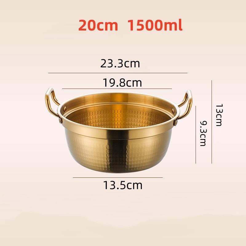 Kitchen Stainless Steel Korean Ramen Pot Double Handle Rust-proof Soup Noodle Small Pot Durable Gold Silver Milk Pot Cuisine