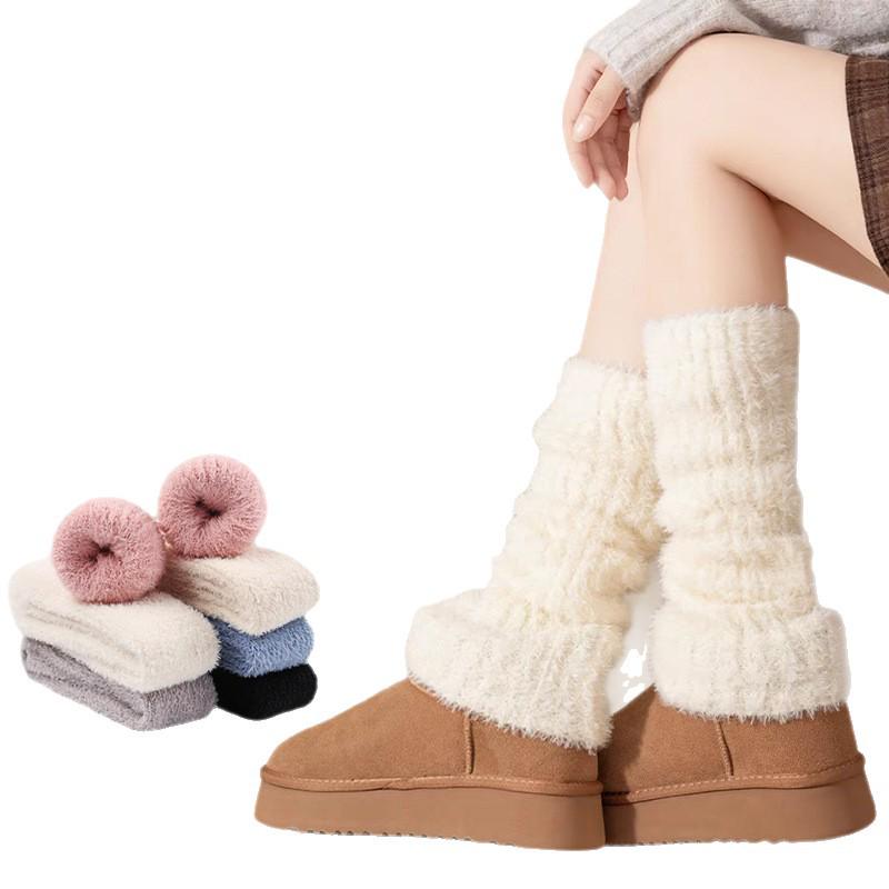 Women's Japanese Style Thick Fox Fur Leg Warmers - Cross-Border, Non-Shedding, Autumn/Winter Long Socks.