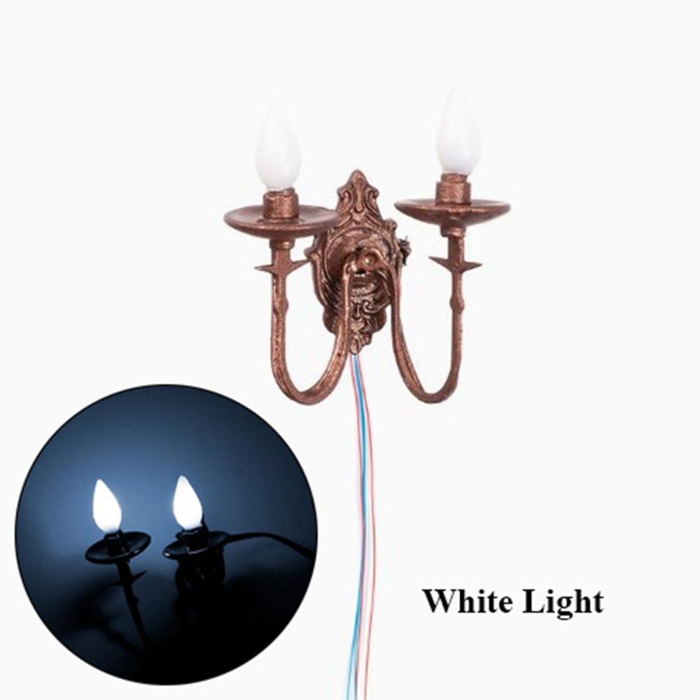 New 2.5*2.7cm Dollhouse Wall Lamp ABS Metal Material 3V White/Warm Light Model Doll House Garden Decor Sand Table Chandelier