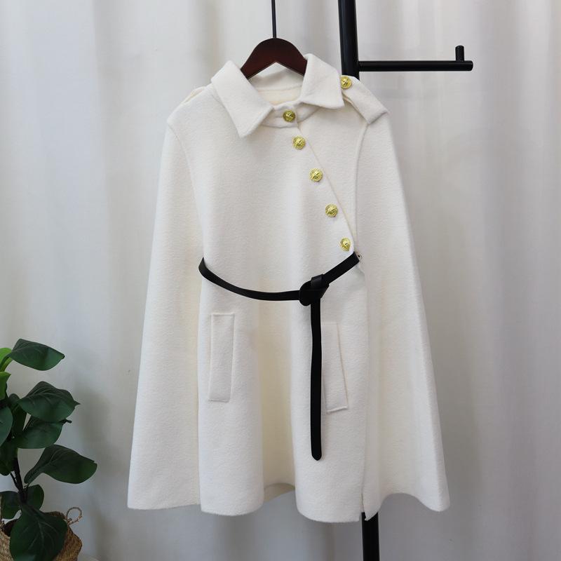 Autumn and winter new belt knitted double-sided woolen cloak coat high-end temperament sweater shawl women