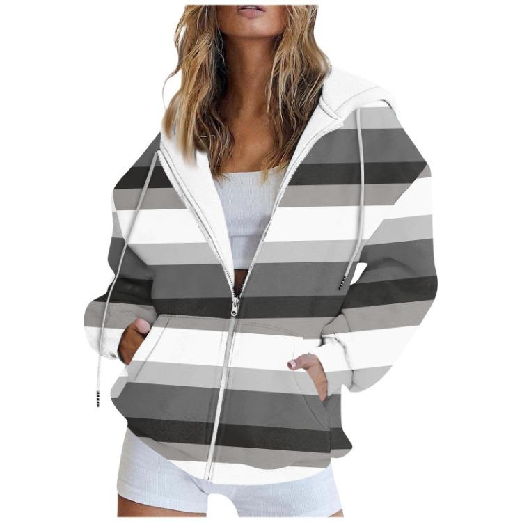 Printed Casual Hoodie Coat Long Sleeve Zipper Sweatshirt Cardigan Jacket Pocket Women Fashion Autumn Winter