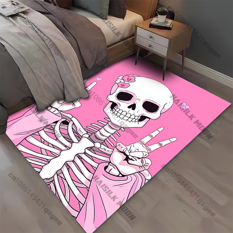 Niedlicher Teppich mit rosa Totenkopf-Aufdruck Spielzimmer Wohnzimmer Schlafzimmerbereich Rutschfester Teppich Fußmatte Geburtstags-Teppiche Geschenk Zuhause Cool