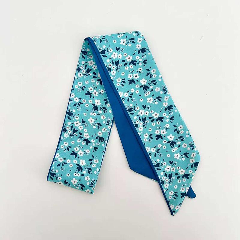 Korean Fashion Colorful Flowers Women Twill Ribbon Small Scarf Binding Bag Handle Ribbon Hair Band Small Scarf Headband