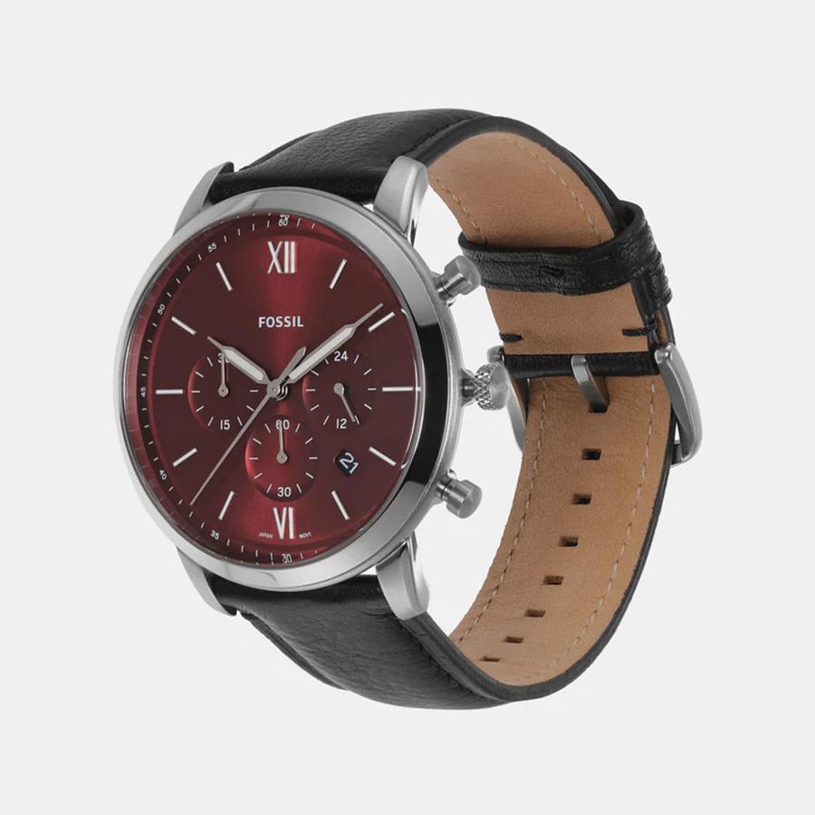 Fossil Men's Silver Stainless Steel, Burgundy Dial l FS6016