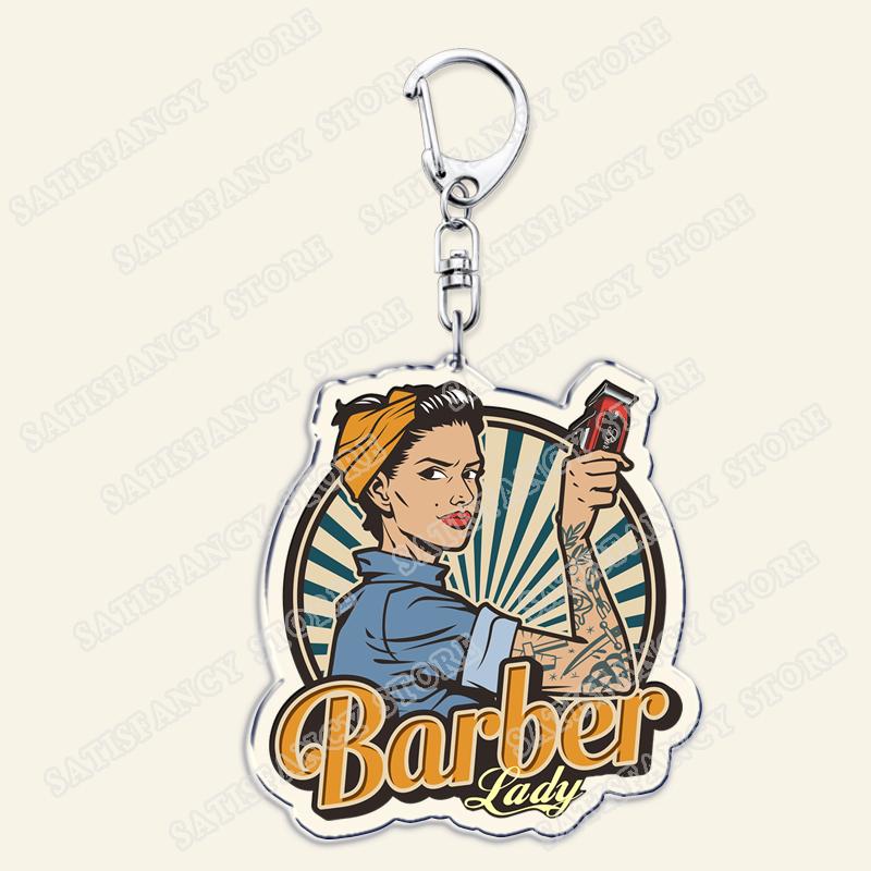 Barber Shop Keychains for Accessories Bag Barbershop Scissors Hairdresser Beard Hairstylist Keyrings Jewelry Friends Fans Gifts