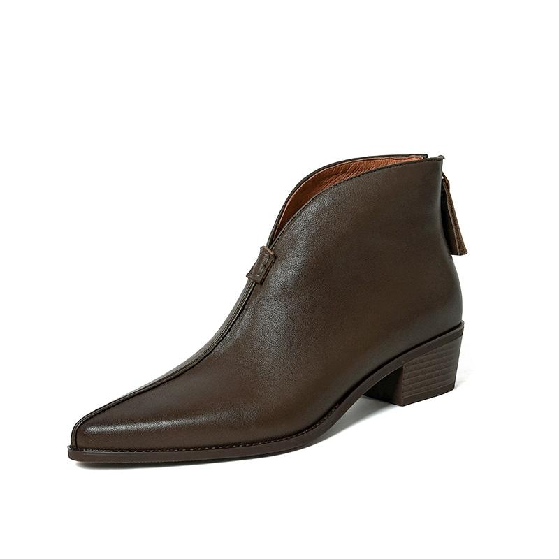 2024 Women Ankle Boots Autumn Winter Basic Genuine Leather Shoes Woman Thick Heels Office Lady Working Short Boots Women Shoes