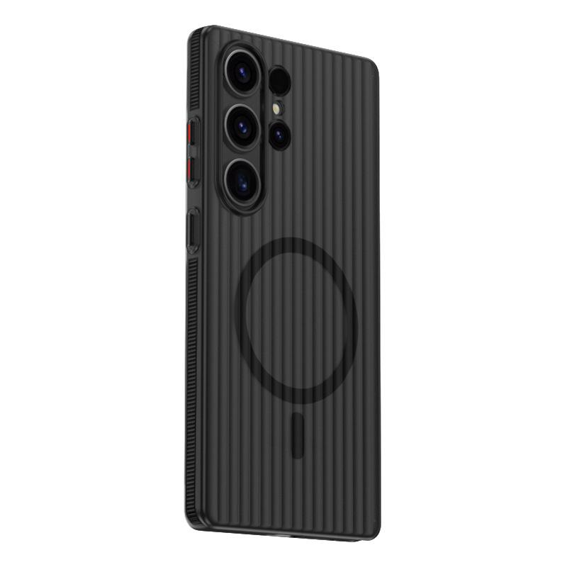 Suitable for Samsung S25 Ultra Magnetic Suction Mobile Phone Case S24 Matte Corrugated S25 Anti Slip Strip Pc Hard Shell Protection Case